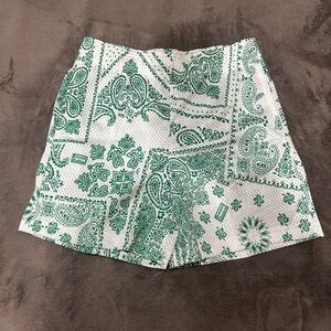 Green Paisley Print Shorts
